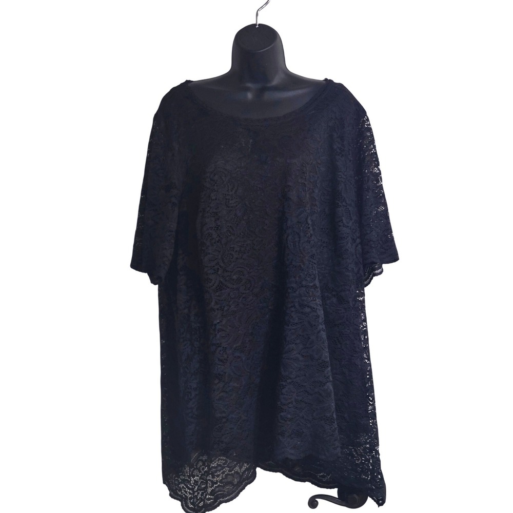 Isaac Mizrahi Live Black Floral Lace Short Sleeve Tunic Top Plus Size 3X
